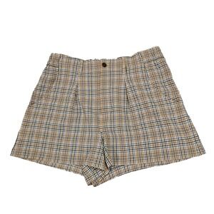 Madewell Chino Shorts Women's Size 14 Beige Plaid Pleated High Rise Mom 3"